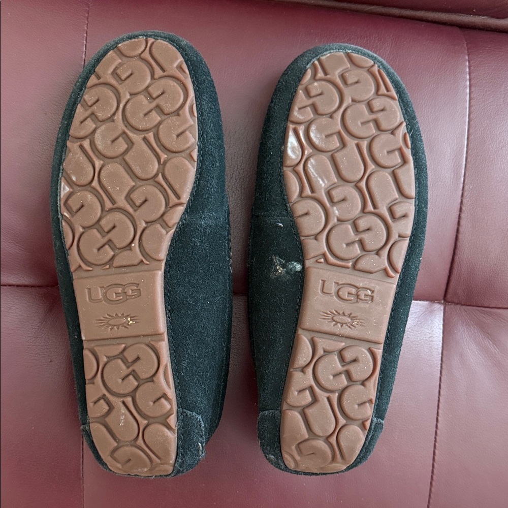 UGG Black Suede Shearling-Lined Moccasin Slippers - Picture 3 of 3